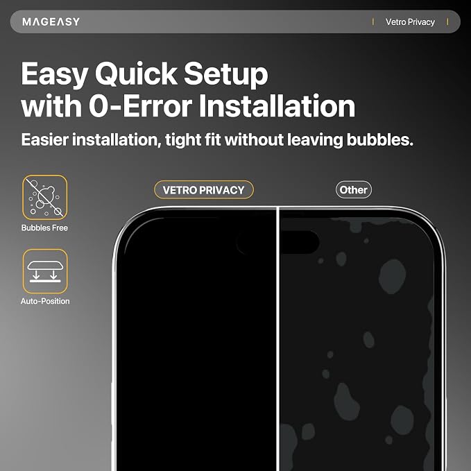 MAGEASY Designed for Phone 17 Pro Privacy Screen Protector - Anti-Fingerprint Ultra Clear Easy Installaion - Vetro Privacy