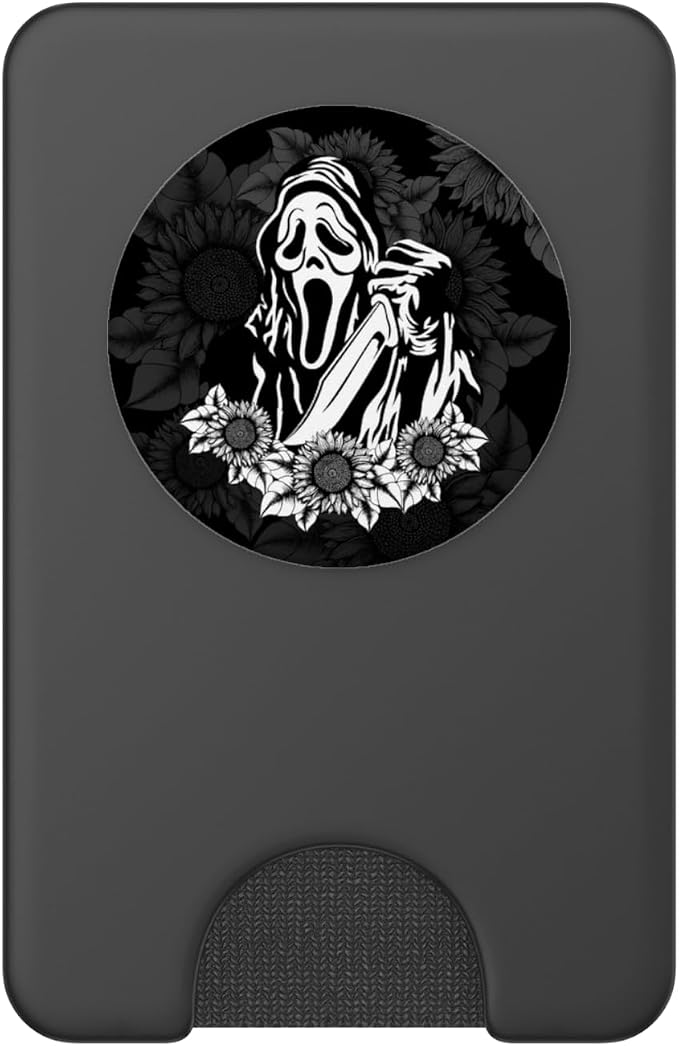 Horror with Sunflowers Scary Movies Lovers Halloween PopSockets Adhesive PopGrip