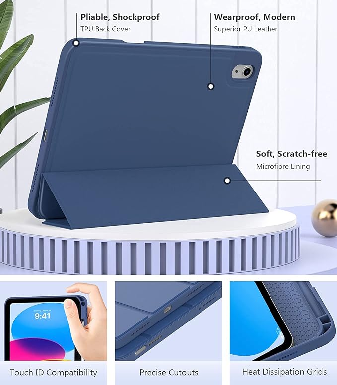 ProElite Smart Case for iPad (A16) 11th/10th Generation (2025/2022) Auto Sleep/Wake Cover Left Side Pencil Holder Soft Flexible Case Recoil Series - Black