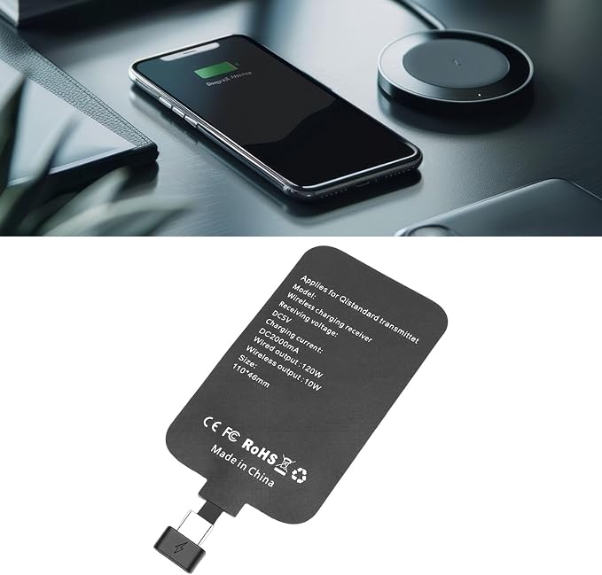 CCYLEZ Wireless Charging Receiver Adapter for USB C Type Ultra Thin Module Enable Wireless Charging on NonWireless Phones 10W Fast Charge 120W Wired QC 2.0 3.0 PD