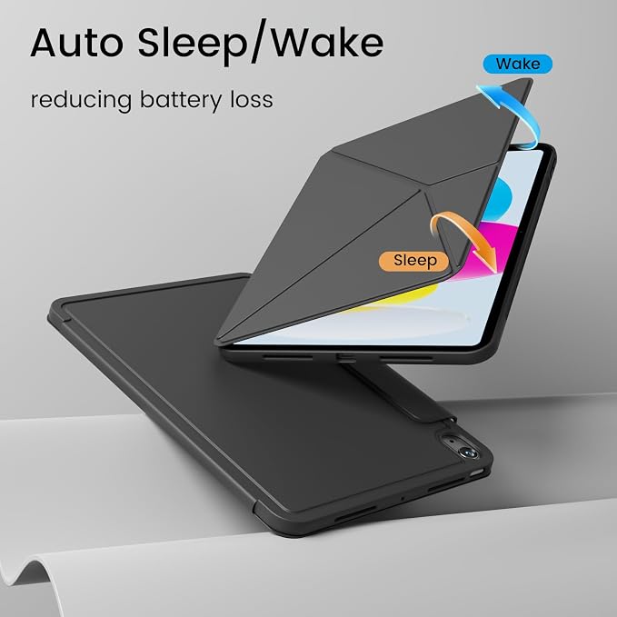 Case for iPad A16 11th/10th Generation 11/10.9 inch Black | Magnetic Attachment Slim Soft TPU Protective Case Multi Angles Hidden Pencil Holder Shockproof Frame Auto Wake/Sleep