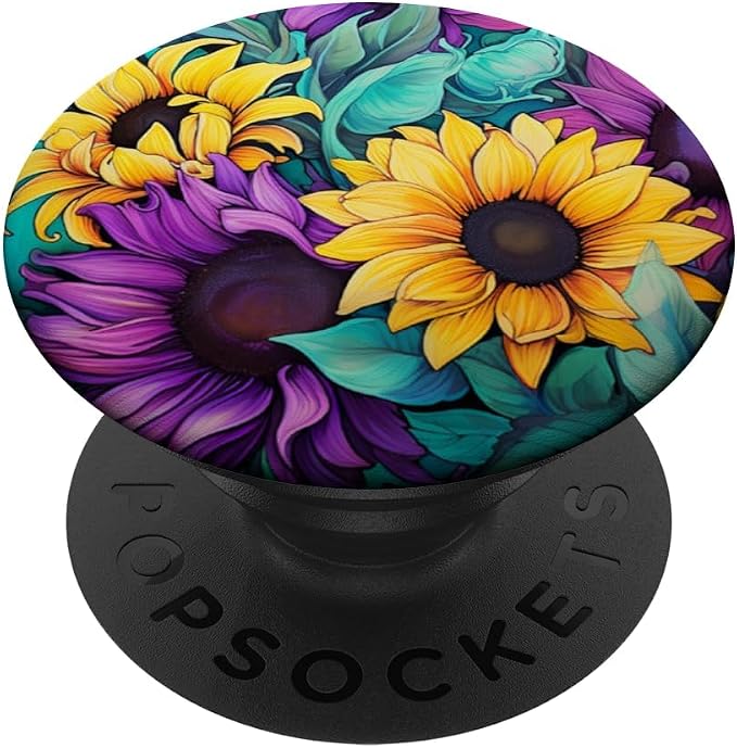 Teal Purple Sunflower Pastel Floral PopSockets Adhesive PopGrip