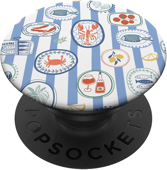 Stripes Collage Retro Seaside Sardine Crab Cocktail PopSockets Adhesive PopGrip