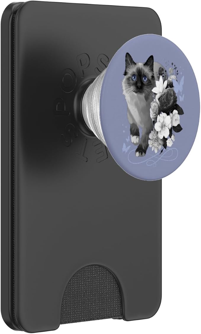 Siamese cat with flowers vintage look floral Siam Cat PopSockets Adhesive PopGrip