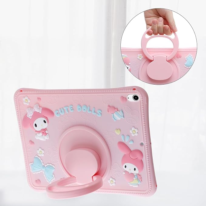 Kids iPad Case for 10.2 inch 9th/8th/7th Generation Pink Shockproof Stand Case with Adjustable Shoulder Strap &amp 360 Rotating Handle for Girls
