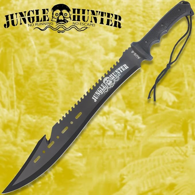 Black Legion Jungle Hunter Machete with Sheath | 25" Tactical Survival Machete Knife | Heavy Duty Sawback Blade for Yard Work & Gardening | Full Tang Stainless Steel | Outdoor & Camping Tool