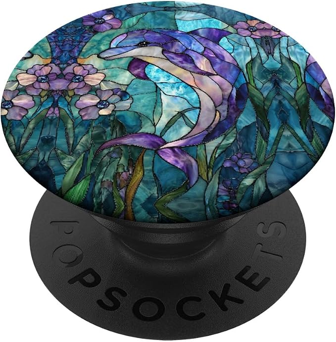 Dolphin Stained Art Effect Stain Art Floral Sea Teal Purple PopSockets PopGrip for MagSafe