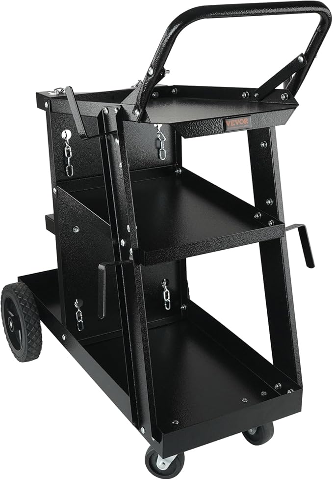 VEVOR Welding Cart, 3-Tier Welder Cart Heavy Duty with 400 Lbs Weight Capacity, 360° Swivel Wheels, Tank Storage Safety Chains, Rolling MIG Welder Cart for TIG, ARC, MMA, Plasma Cutter Welding Machine