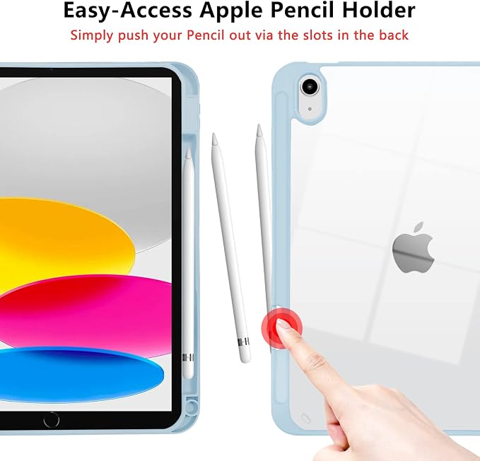 Hybrid Slim Case for iPad 11th (A16) 11-inch 2025 / iPad 10th Generation 10.9-inch 2022 - Shockproof Cover with Clear Transparent Back Shell [Pencil Holder Auto Sleep/Wake] Blue Cow