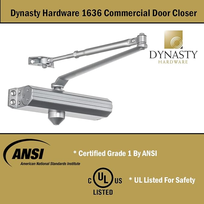 Dynasty Door Closer Adjustable Spring Size 3-6 Hydraulic Automatic Door Closer Series 1636 (Aluminum)