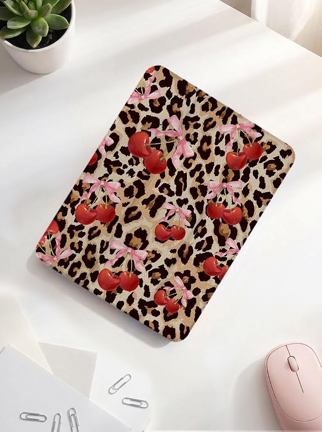 Case for iPad 9th/ 8th/ 7th Generation Case 10.2&amp10.5 Inch (2021/2020/2019 Release) Slim Lightweight Soft Trifold Back Cover with Pencil Holder &amp Auto Sleep/Wake Cover Cherries Cheetah Bows