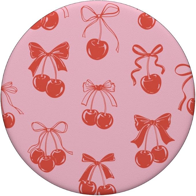PopSockets Phone Grip – Vintage Cherry Pink Bows PopSockets Adhesive PopGrip