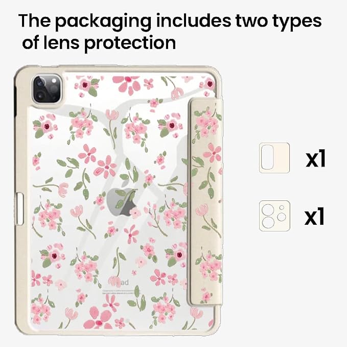 iPad Pink Case for iPad Pro Generation 11Inch 2018/2020/2021/2022 with Pencil Holder-[Auto Wake/Sleep] Trifold Stand Soft TPU Protective Cover Cute Cherry Bow
