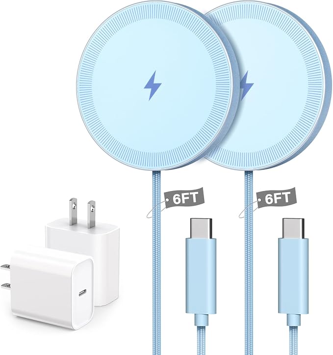 6FT Magnetic Wireless Charger Charging Pad - 15W Fast Mag-Safe Phone Charger for Apple iPhone 17 16 15 14 13 12 Series &amp AirPods 4 3 2 Pro Phone Charging Pad with Plug for Desk &amp Travel 1Pac