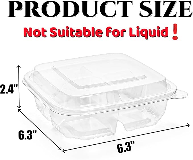 Peohud 50 Pack Clear Bento Snack Containers, 4 Compartment Food Storage Containers, Reusable Meal Prep Containers, Plastic Divided Bento Boxes with Lids for Lunch, Work, Travel