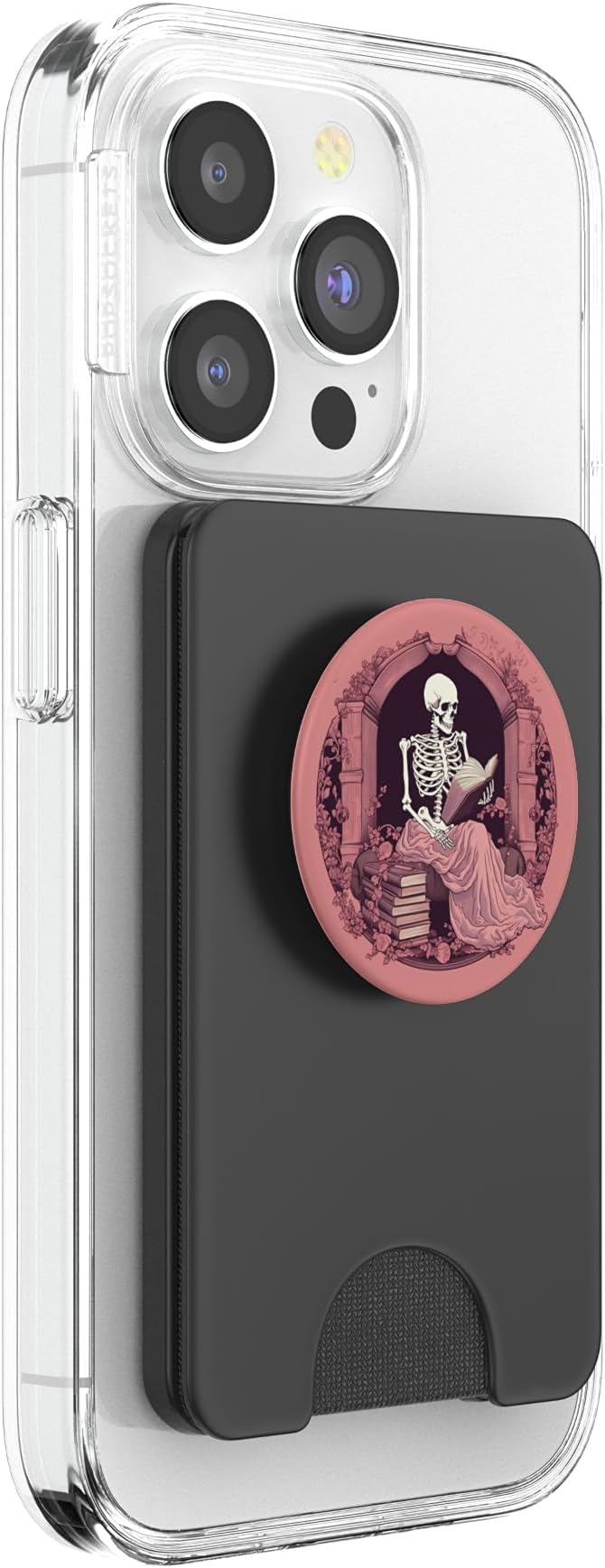 Librarian Skeleton Gothic Goth Book Reading Lover Pink PopSockets Adhesive PopGrip