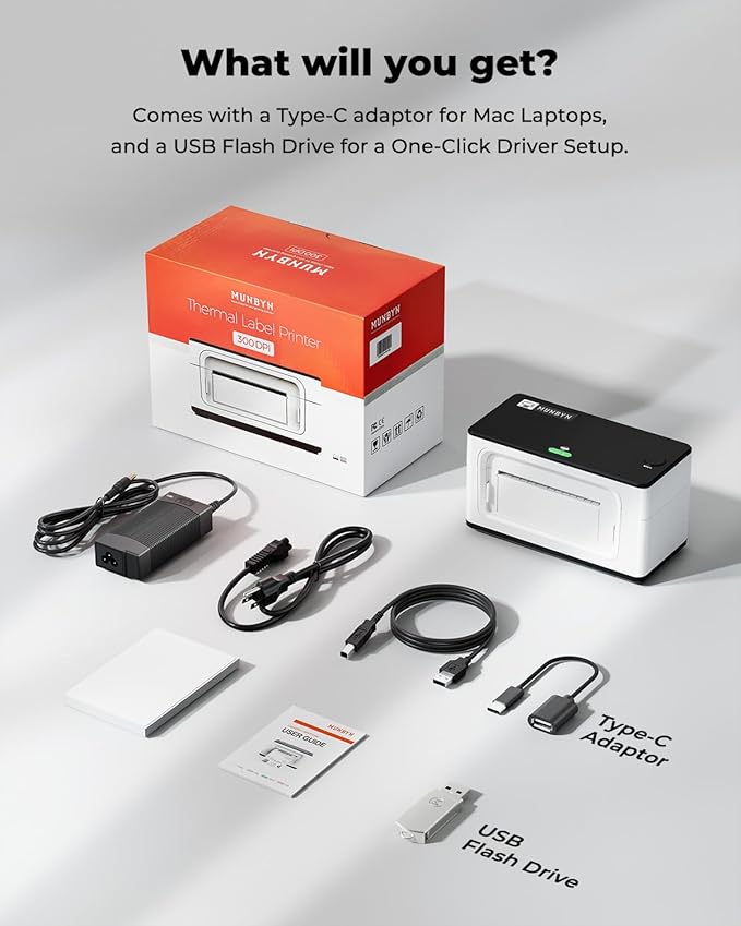 MUNBYN Bluetooth Thermal Label Printer 941BP, Wireless 300DPI 4x6 Shipping Label Printer for Small Business Compatible with Windows, Mac, iPhone, Android, PC, Ebay, Amazon, Shopify, Etsy, USPS (White)
