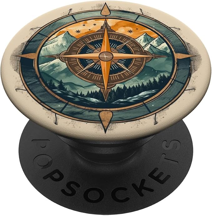 Vintage Landscape Hiking Compass PopSockets MagSafe PopGrip for iPhone