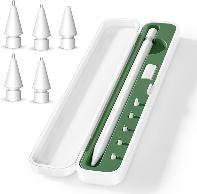 Inesore for Apple Pencil Case with 5 Pcs Replacement Tips (Blue) | Lndependent Storage Slots Contains 5 Pen Tips Soft Silicone Lining Fit Apple Pencil Pro /1/2/USB-C Compact Easy Carrying