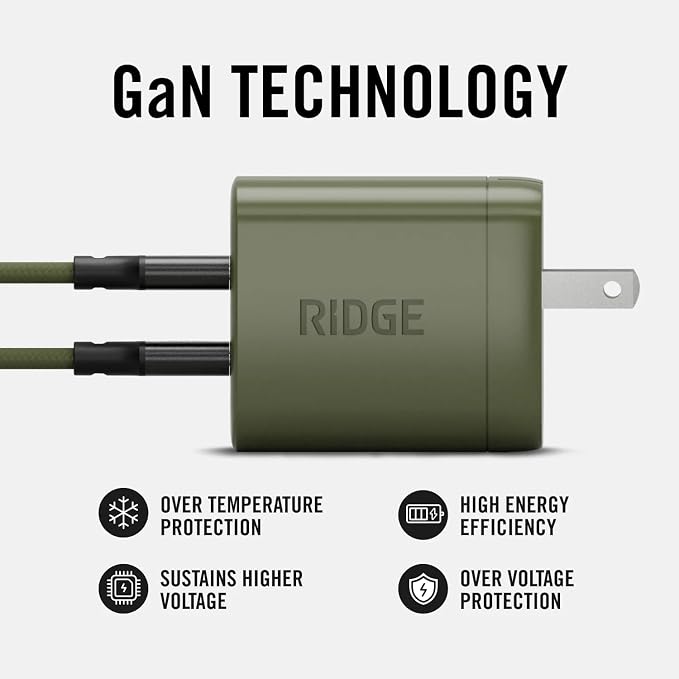 Ridge 45W Wall Charger Set Dual USB-C Ports Laptop-Grade Power with Complete Cable Kit Included - Basecamp Orange