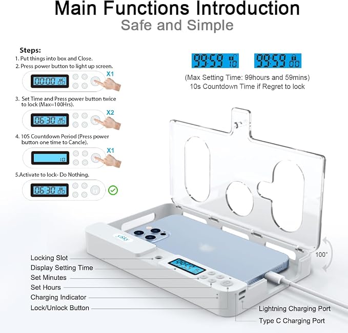 ySky Phone Lock Box with TimerPhone Access Blocker Device for Cell Phones Limits Smartphone Access Reduces Screen Time &amp Improves FocusTimed Jail Locker to Help KidsStudents Adults Focus Bac