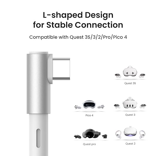 KIWI design Link Cable with Charging 16FT USB 3.0 to USB C White | Compatible with Quest 3S/3/2/Pro/Pico 4 Accessories and PC/SteamVR Link Cable with 5Gbps Super Speed for Extended Gameplay