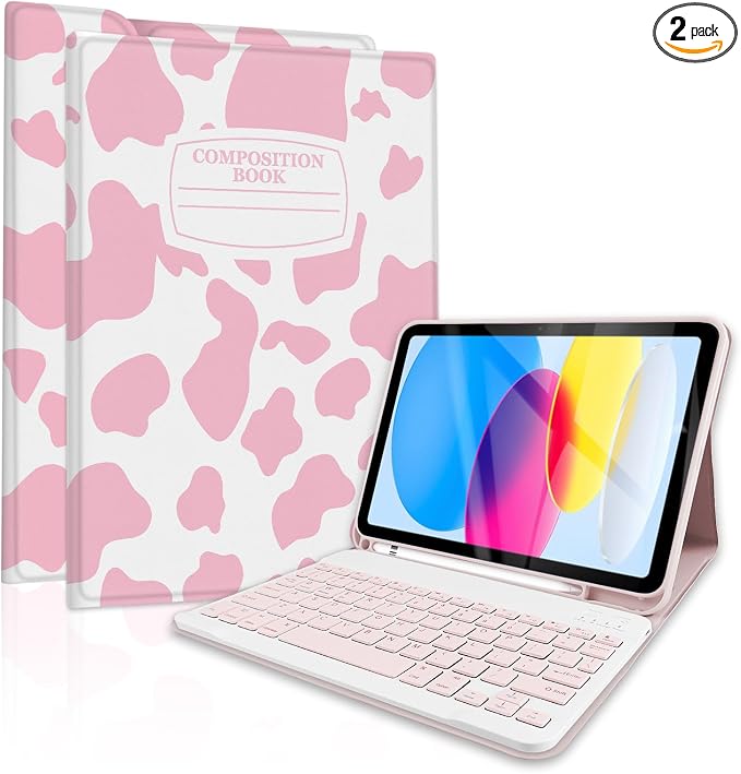 for Bluetooth Keyboard for iPad 10th Gen 10.9 inch (2022) case (A16) 11th / 10th Gen Case 11'' (2025) with 7-Color Backlights Pencil Holder Detachable Rechargeable - Black Cow