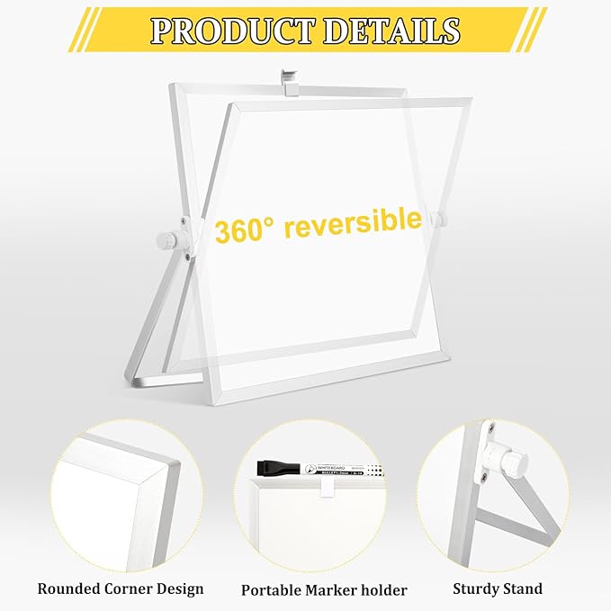 Dry Erase Magnetic White Board, 10" x 10" Double-Sided Desktop Whiteboard with Stand, Portable Small Whiteboard Set for Drawing, Office, Home