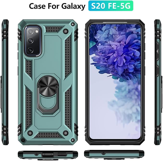 Compatible with Phone Case Samsung Galaxy S20 FE with HD Screen Protector Military Grade 16ft. Drop Tested Ring Shockproof Protective Red