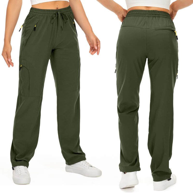 Womens Hiking Pants Quick Dry UPF 50 Lightweight Travel Golf Cargo Safari Pants Zipper Pockets,6608,Army,Petite L