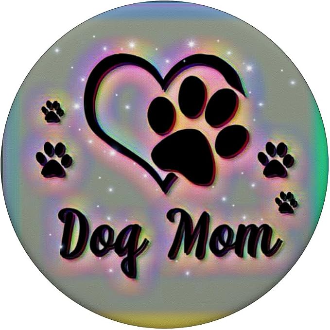 Dog Mom Gift Cute Dog Paw Print Heart Black Rainbow PopSockets Adhesive PopGrip