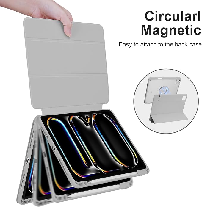 Case for iPad Pro 11 inch M5/M4 (2025/2024 6th/5th Generation) Removable and Detachable Magnetic Cover with Pencil Holder Vertical Adjustable Stand Tri-Fold Multi-Angle Black