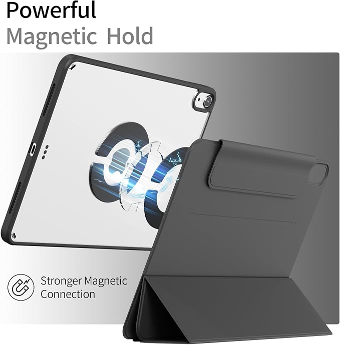Case for iPad (A16) 11th/10th Generation (2025/2022 11/10.9 Inch) | Clear Hard PC Back Shell Smart Magnetic Detachable Cover with Clasp Portrait/Landscape Stand Auto Sleep/Wake Black