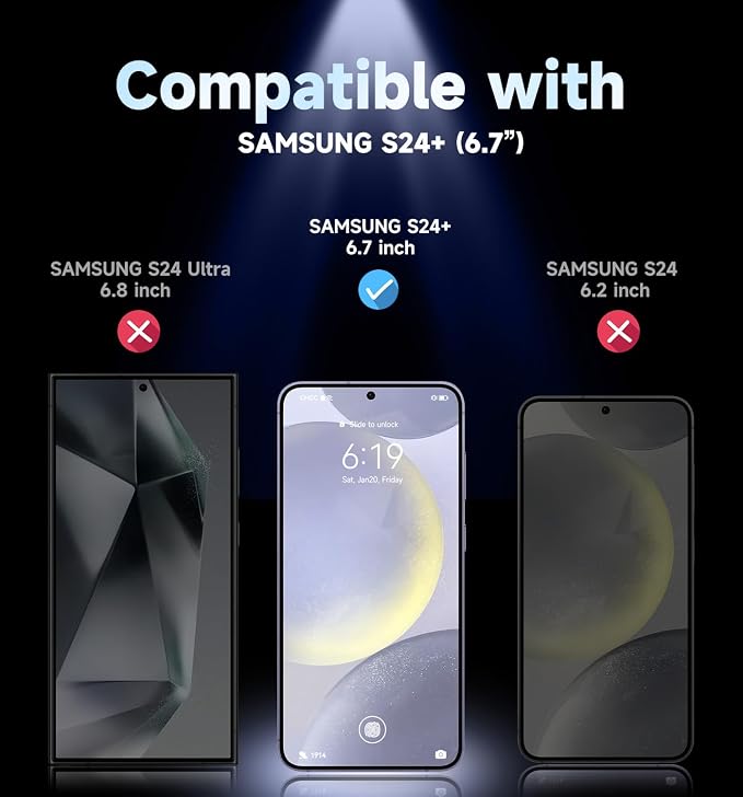 MAGIC JOHN 2 Pack for Samsung Galaxy S24 Plus/ S24+ Privacy Glass Screen Protector 6.7 inch Anti-spy Tempered Glass Film Auto Dust-Elimination Installation Bubble Free Case Friendly Anti-Scratch