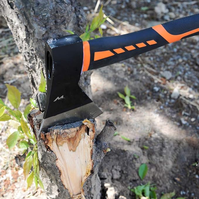 Chopping Axe, 15” Camping Outdoor Hatchet for Wood Splitting and Kindling, Forged Carbon Steel Heat Treated Hand Maul Tool
