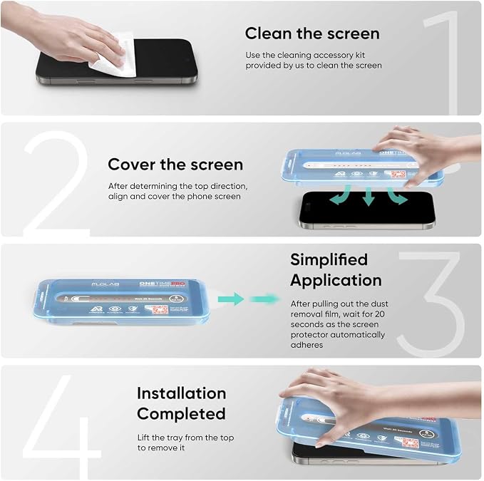 FLOLAB NanoArmour ONETIME for iPhone 16 Screen Protector Case Friendly Tempered Glass Ultra Clear Edge Reinforced Easy Install Dust-Free Scratch Resistant - 2 Pack