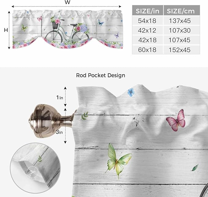 Spring Tie Up Valance Curtains for Windows, Kitchen Curtains Window Shades