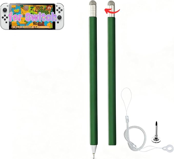Retractable 2-in-1 Stylus Pen for Nintendo Switch 2&amp1 Dual Tips Aluminum Touch Pen for Switch OLED Lite &amp All iOS Android Touch Devices Passive No Charge Game Stylus (Black)