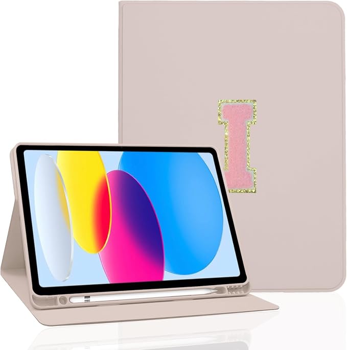 for iPad 9th Generation 10.2 Inch 2021/2020/2019 Case Initial Chenille Letter Suture Personalized for iPad 9th/8th/7th Generation Case with Auto Sleep/Wake Pencil Holder (Black A)