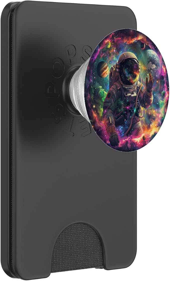Space Astronaut And The Planets On Black PopSockets PopGrip for MagSafe