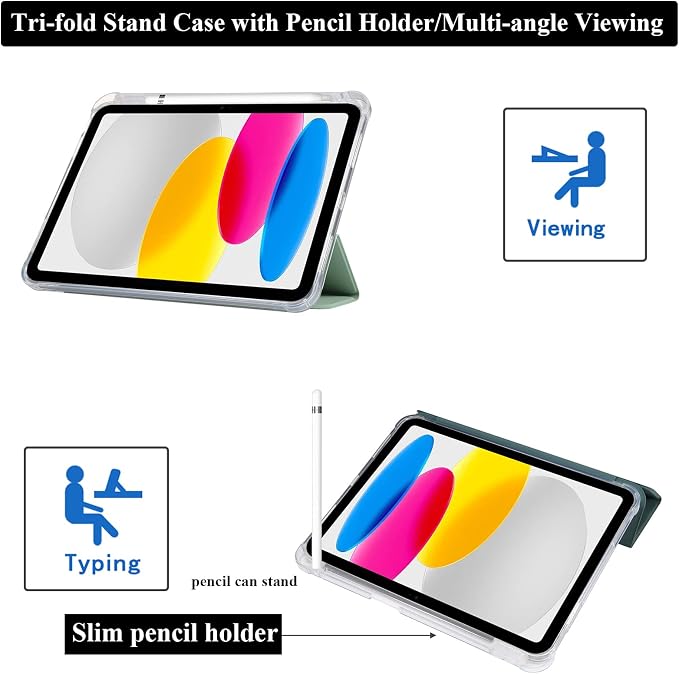 Case for iPad (A16) 11th Generation 11 2025 &amp iPad 10th Generation 10.9 inch 2022 Case with Pencil Holder [Auto Wake/Sleep] PU Leather Tri-fold Stand Clear Soft TPU Back Cover Matchagreen