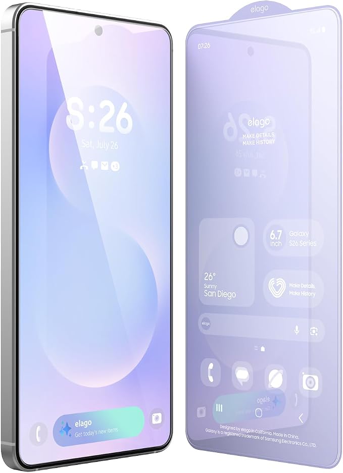 elago Tempered Glass+ Screen Protector for Samsung Galaxy S26 | Case Friendly 9H Surface Hardness Anti-Fingerprint Shatter-Proof Scratch Protection Bubble-Free
