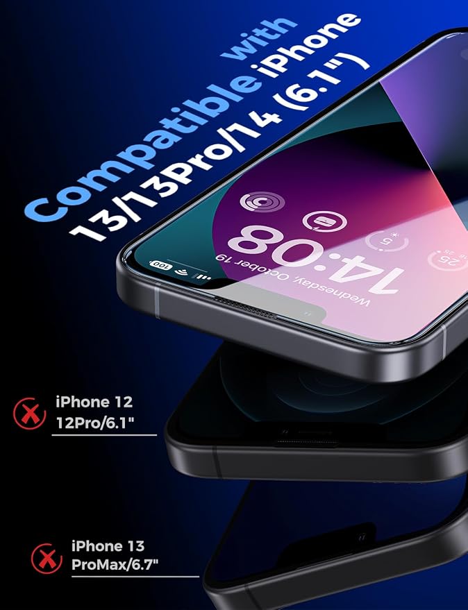 MAGIC JOHN 2 Pack for iPhone 13/14&amp iPhone 13 Pro 6.1 inch Tempered Glass Screen Protector Auto Dust-Elimination Bubble Free HD Clear Easy Installation