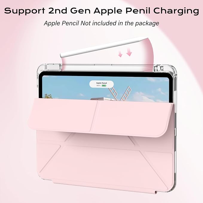 Clear Case for iPad Pro 12.9 inch 6th/5th/4th/3rd Gen with Y-fold &amp Trifold Stand Pencil Holder Support Pencil Charging [Auto Wake/Sleep] Lightweight Shockproof Hard PC Back Cover Black