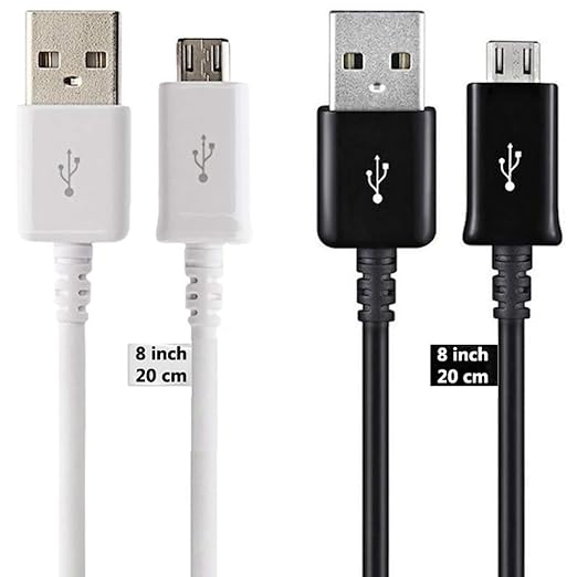 Short MicroUSB Cable Compatible with Your Kyocera Hydro Wave with High Speed Charging 2 Pack. (1Black1White 20cm 8in)