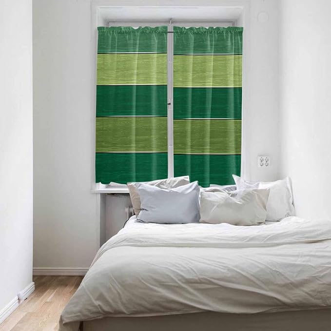 Farm Retro Green Wood Grain Window Valance Curtains, Rustic Wooden Plank