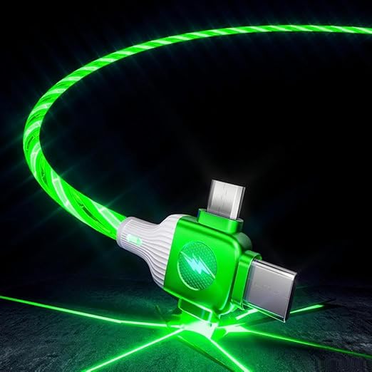 IHAO Multi Ports Light-Up USB Cable USBA to USBC/MicroUSB Cable Durable Fast Charging Cable with Visible Current Flow As Night Light Use-3in1 Blue