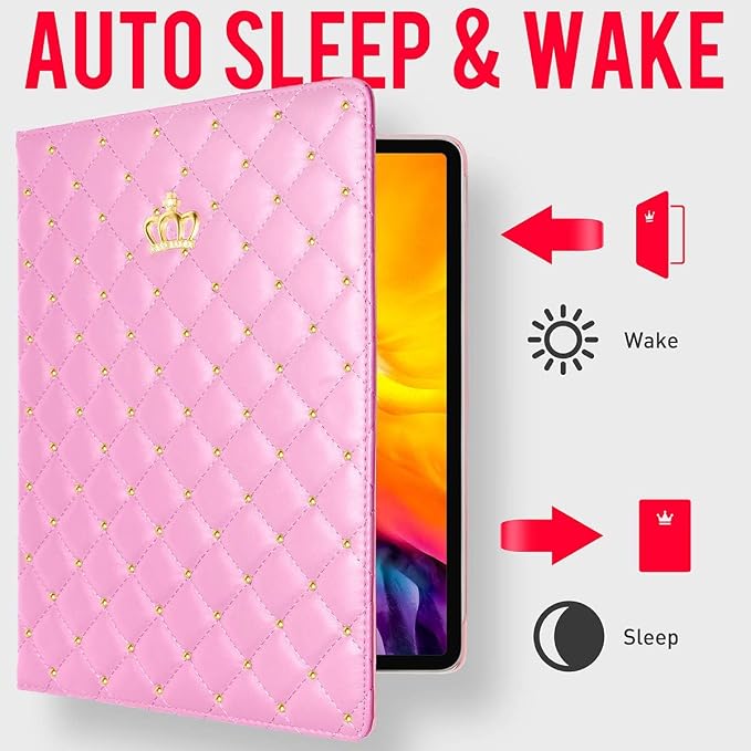 for iPad (A16) 11th Gen 11 Inch 2025/iPad 10th Generation 10.9 2022 Case with Pencil HolderCute Crown Diamond Elegant PU Leather Auto Sleep/Wake Stand Protective Case for iPad 10/11thBlack