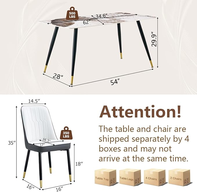 6 Person Dining Table Set, Sintered Stone Dining Table Set for 6, Kitchen Table Chairs Set of 6, Easy to Assemble
