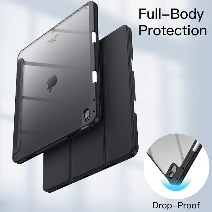 JETech Case for iPad Air 13-Inch M4/M3/M2 (2026/2025/2024) with Pencil Holder Clear Transparent Back Shell Slim Stand Shockproof Tablet Cover Auto Wake/Sleep (Black)